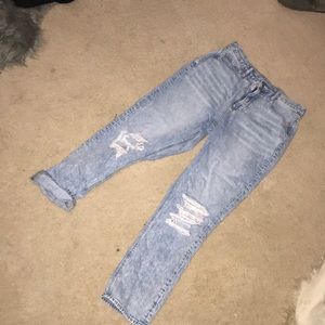 High waisted distressed mom jeans